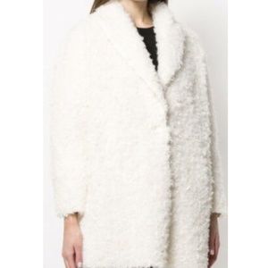 PINKO TEXTURED COCOON WHITE DRESS FAUX SHEEPSKIN FABRIC COAT JACKET NEW 4